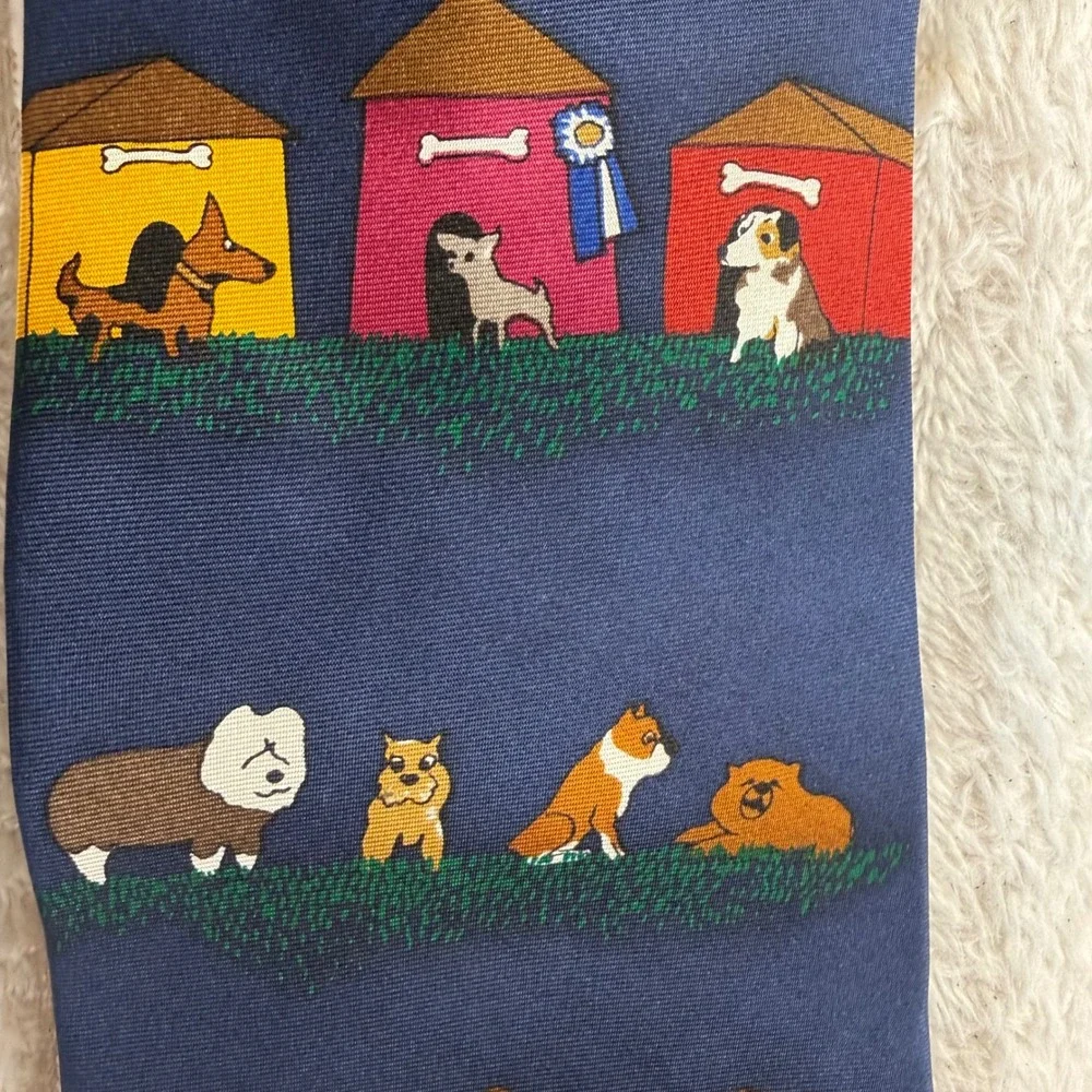 Save the Children The Dog Show Navy Blue Silk Tie Dogs Puppy Made in USA 4x56